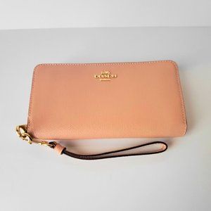 Coach C3441 Crossgrain Long Zip Around Wallet Wristlet Shell Pink Leather